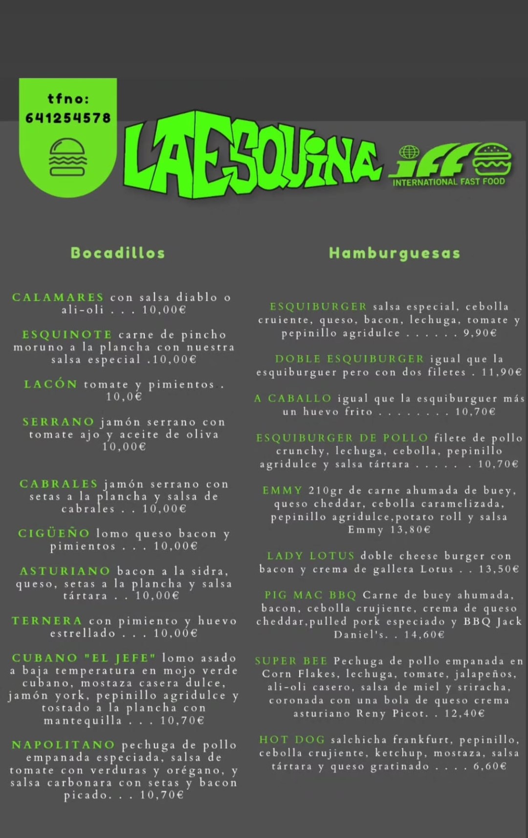 Bocadillos Hamburguesas Esquina